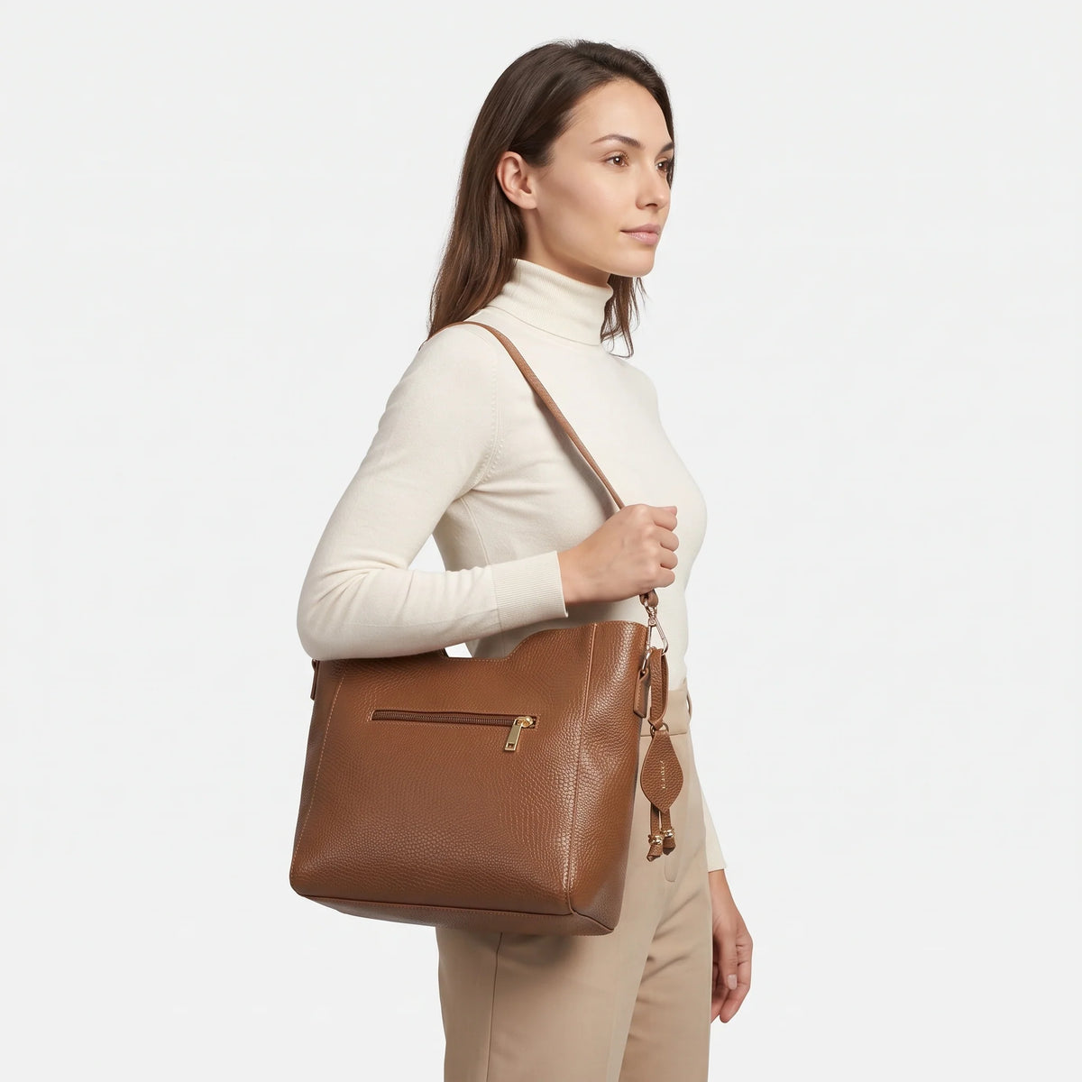 Cartera aurora de cuero para mujer - Miel