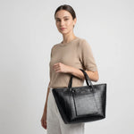 Cartera orquidea de cuero para mujer - Negro