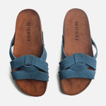 Sandalia plana izar de cuero para mujer - Azul