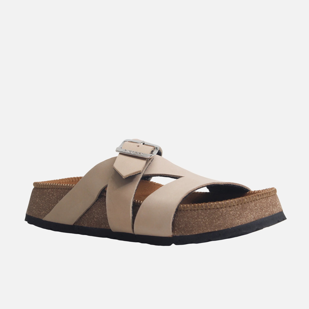 Sandalia plana neris de cuero para mujer - Taupe