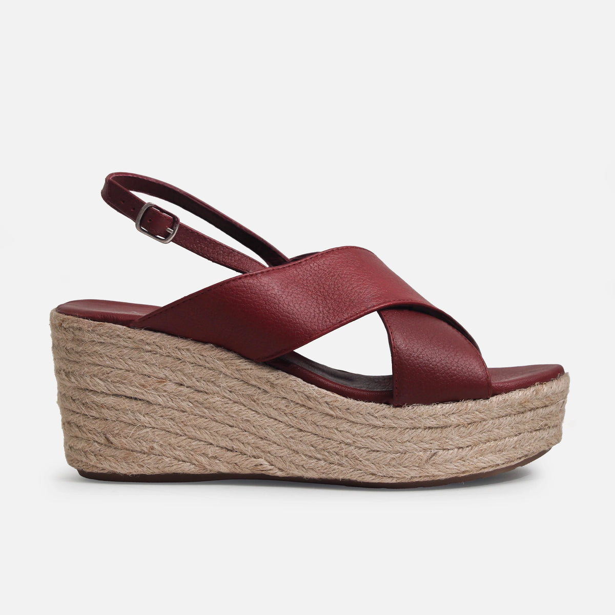 Sandalia plataforma orena de cuero para mujer - Vino