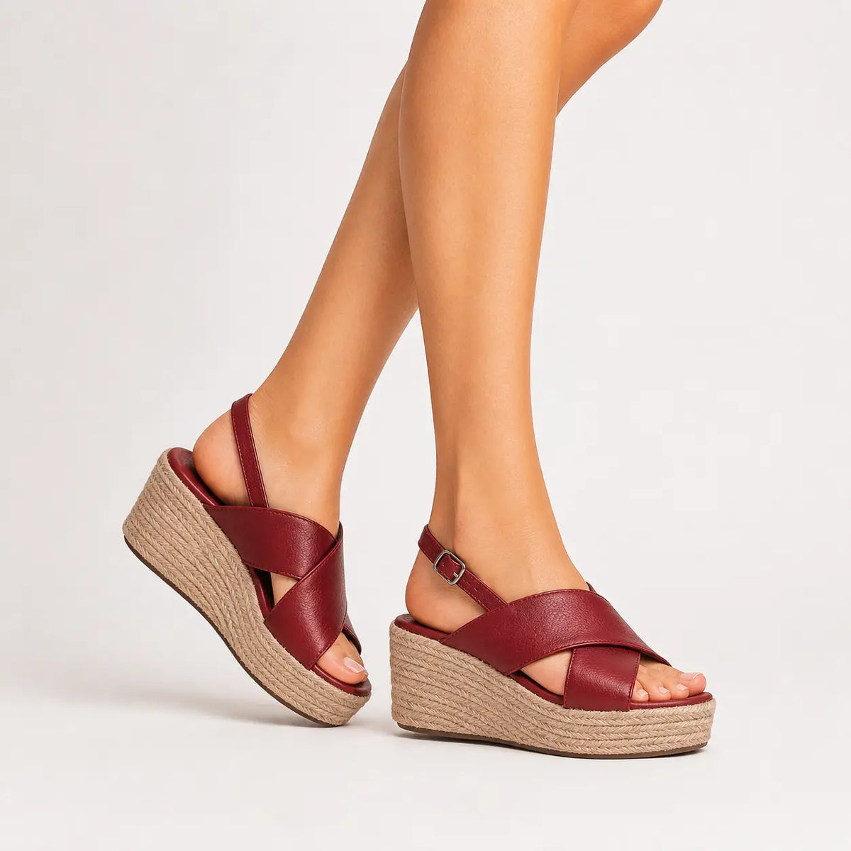 Sandalia plataforma orena de cuero para mujer - Vino