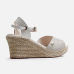 Sandalia plataforma fiore de cuero para mujer - Hueso
