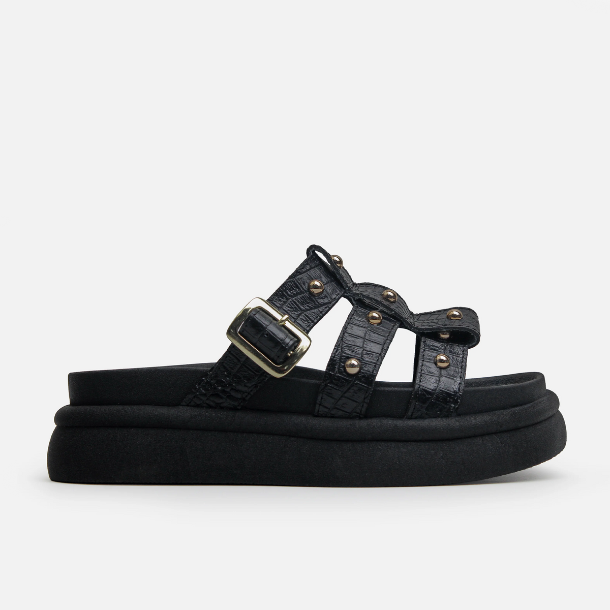 Sandalia chunky amarilis de cuero para mujer - Negro