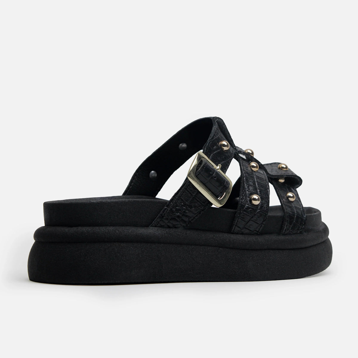 Sandalia chunky amarilis de cuero para mujer - Negro