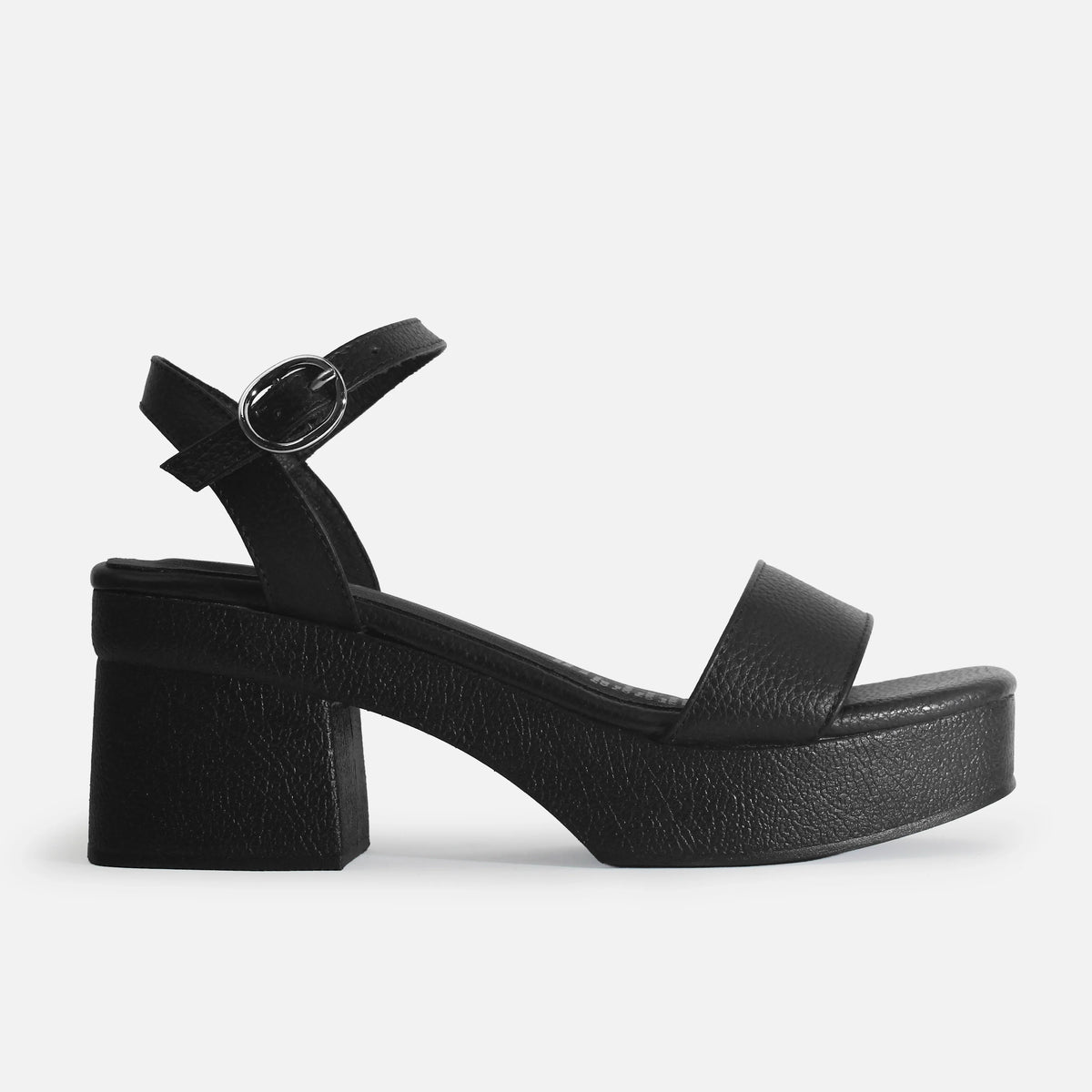 Sandalia tacon plataforma celestae de cuero para mujer - Negro