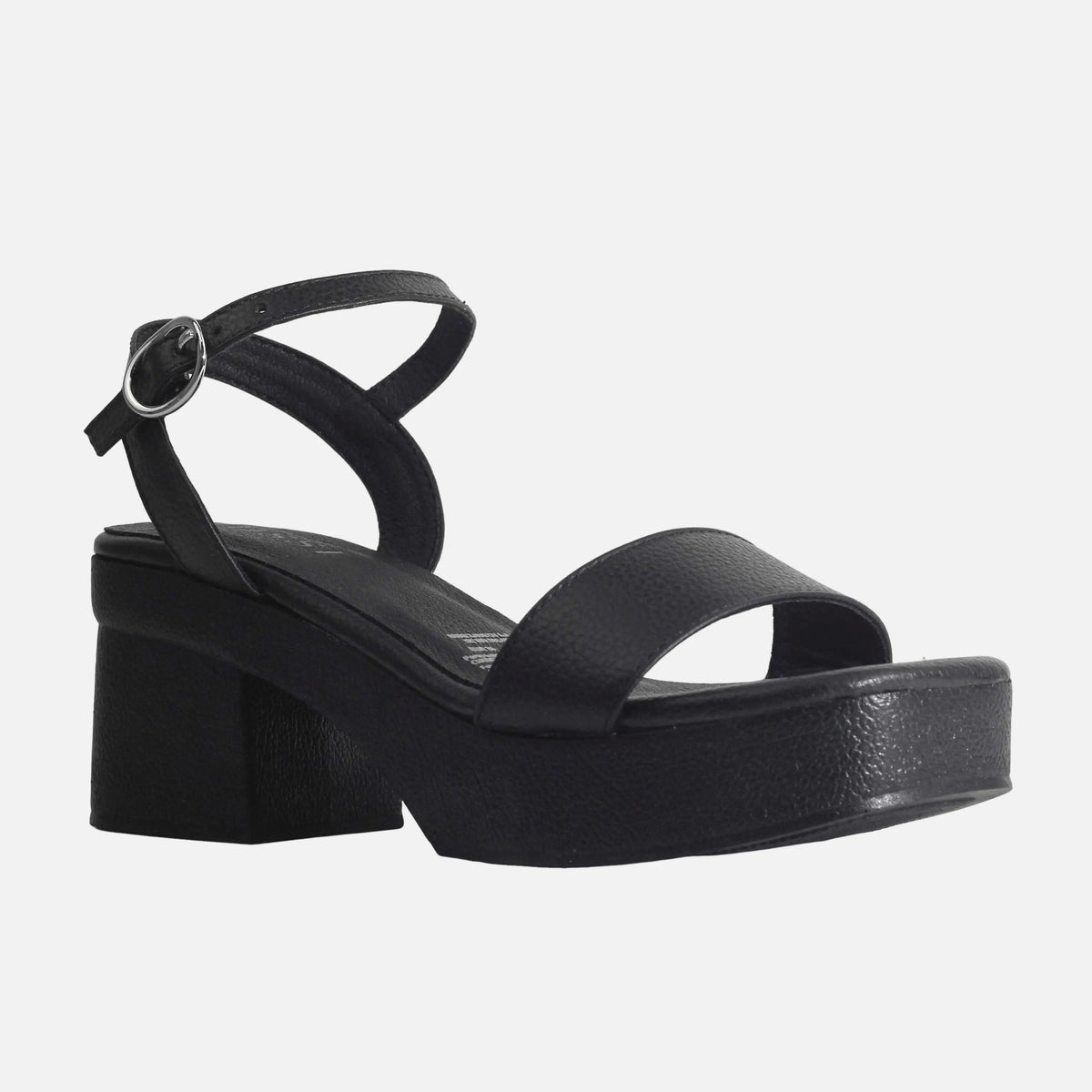 Sandalia tacon plataforma celestae de cuero para mujer - Negro