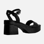 Sandalia tacon plataforma celestae de cuero para mujer - Negro