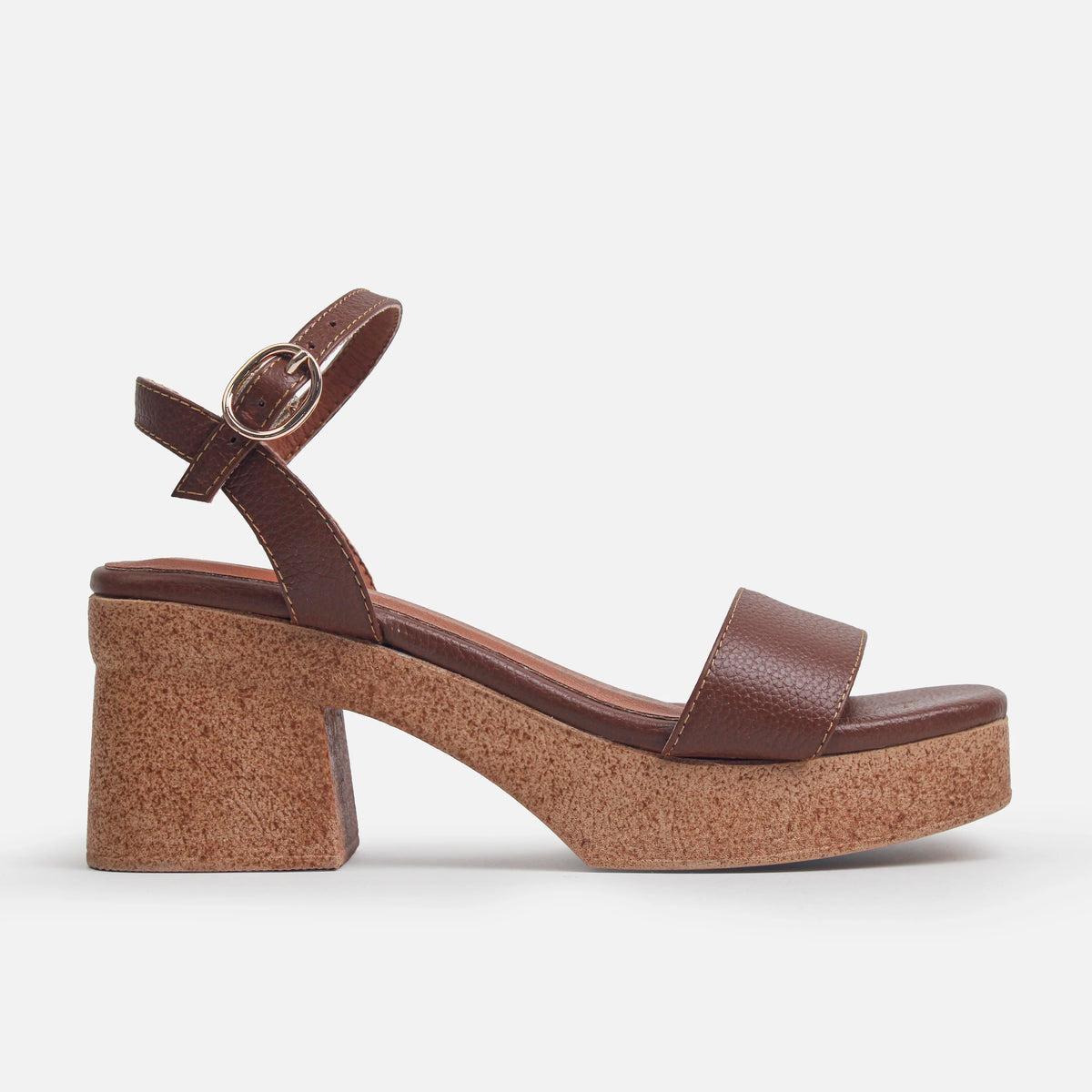 Sandalia tacon plataforma celestae de cuero para mujer - Miel