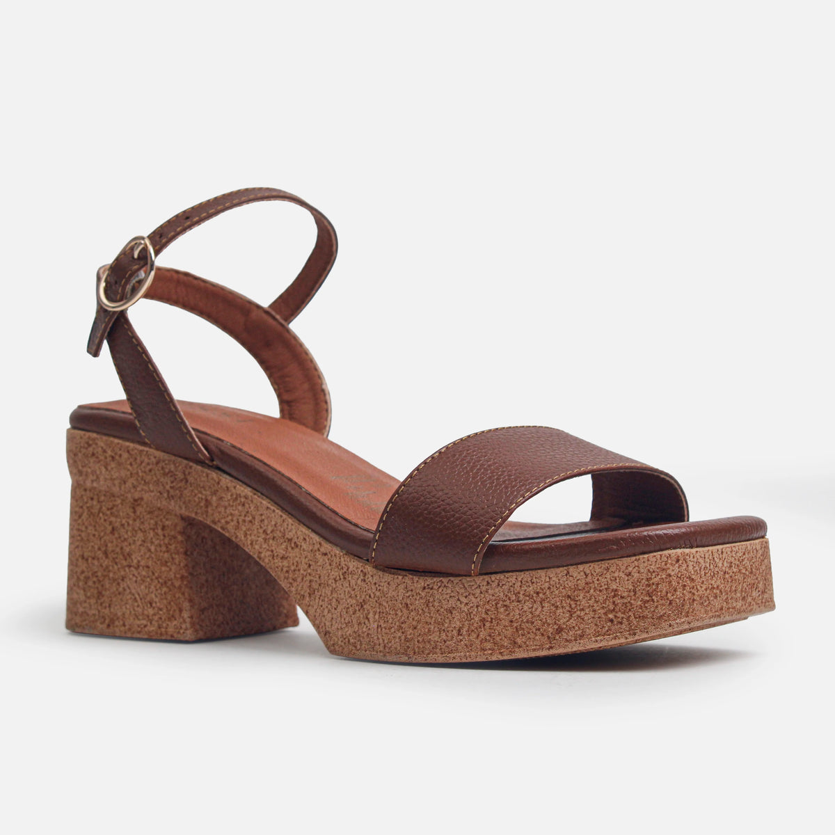 Sandalia tacon plataforma celestae de cuero para mujer - Miel