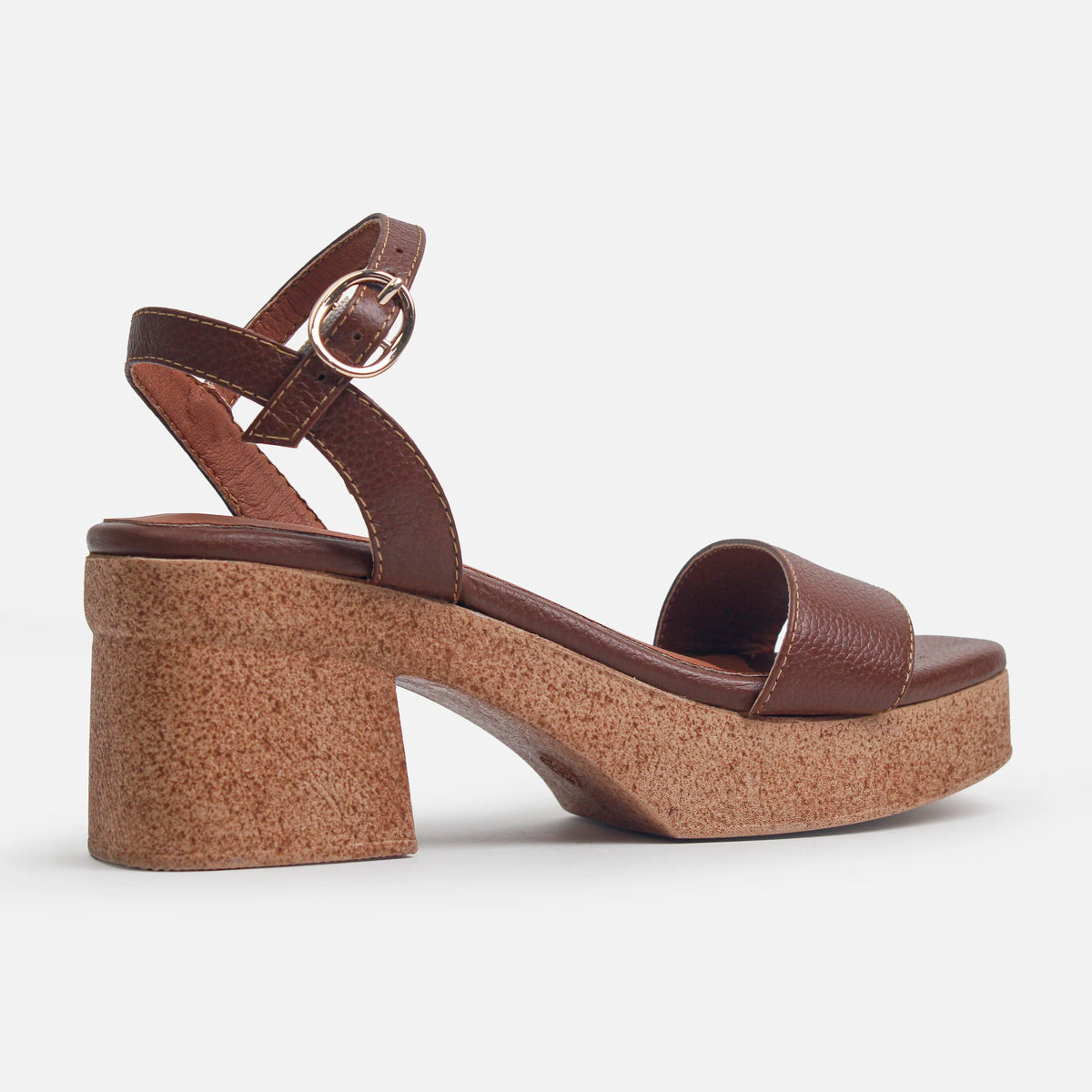 Sandalia tacon plataforma celestae de cuero para mujer - Miel