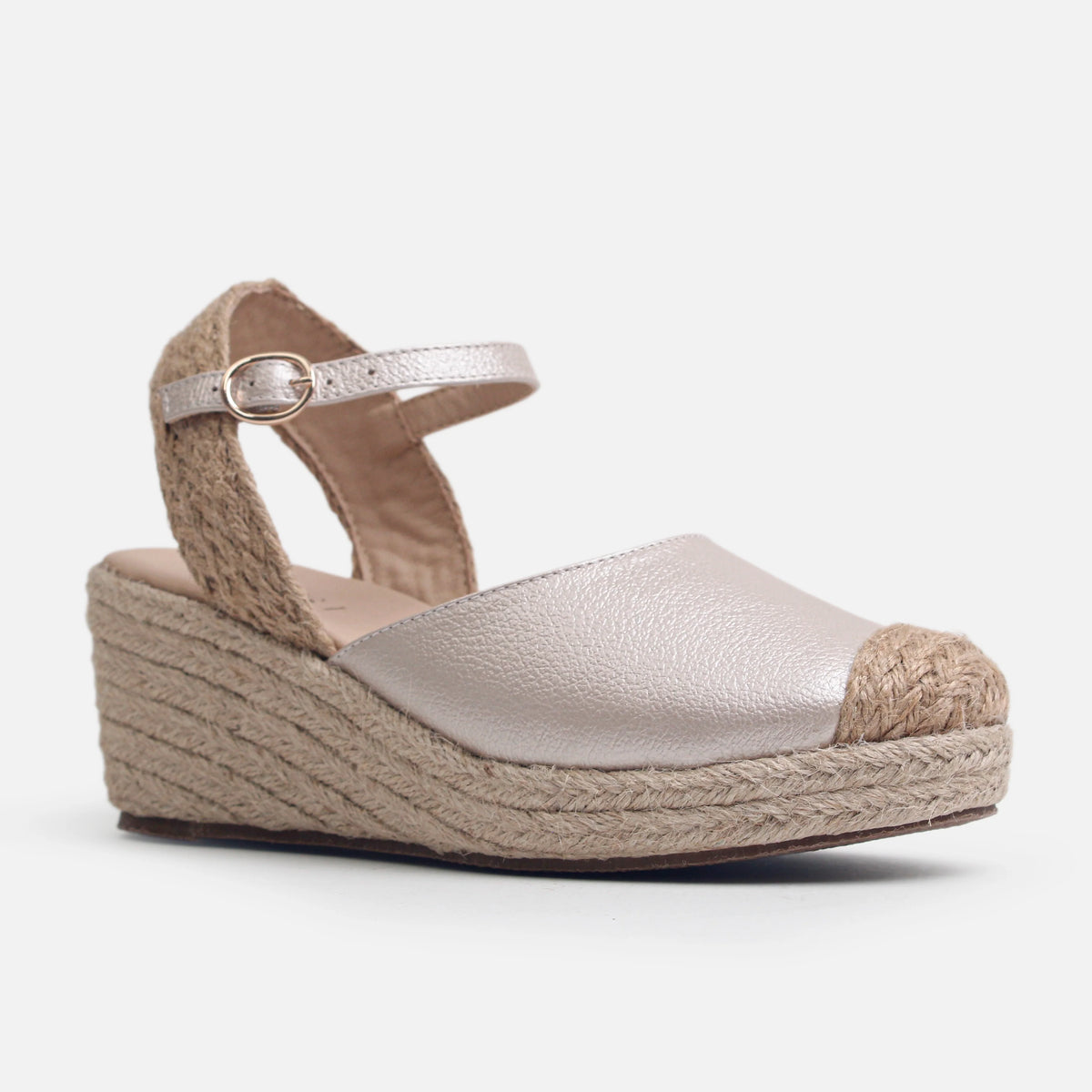 Sandalia plataforma ivoria de cuero para mujer - Oro