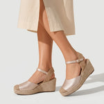 Sandalia plataforma ivoria de cuero para mujer - Oro