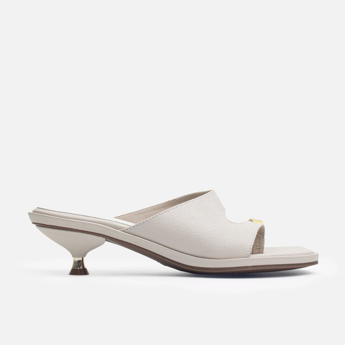 Sandalia tacon lacia de cuero para mujer - Hueso