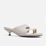 Sandalia tacon lacia de cuero para mujer - Hueso