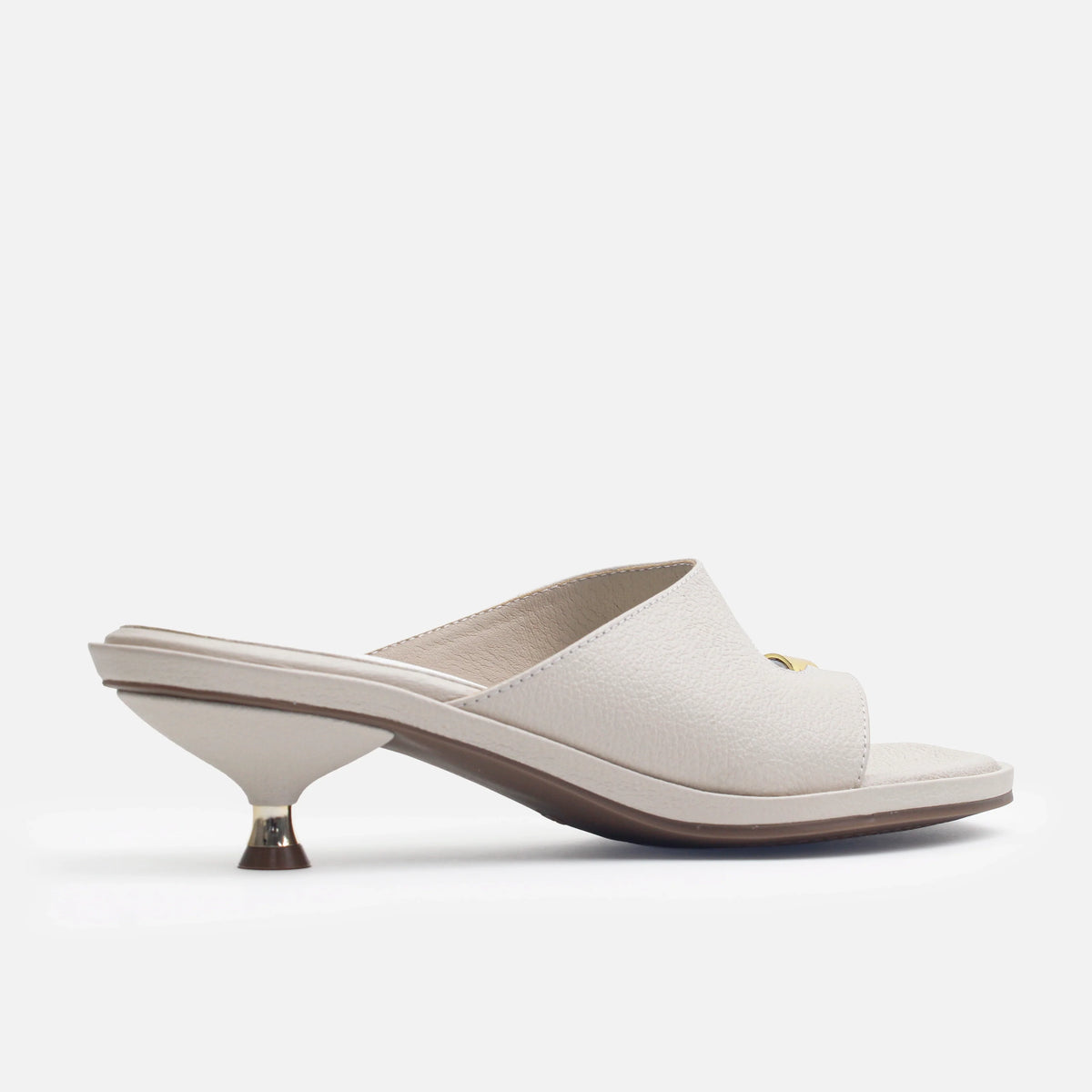 Sandalia tacon lacia de cuero para mujer - Hueso
