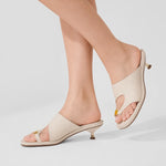 Sandalia tacon lacia de cuero para mujer - Hueso