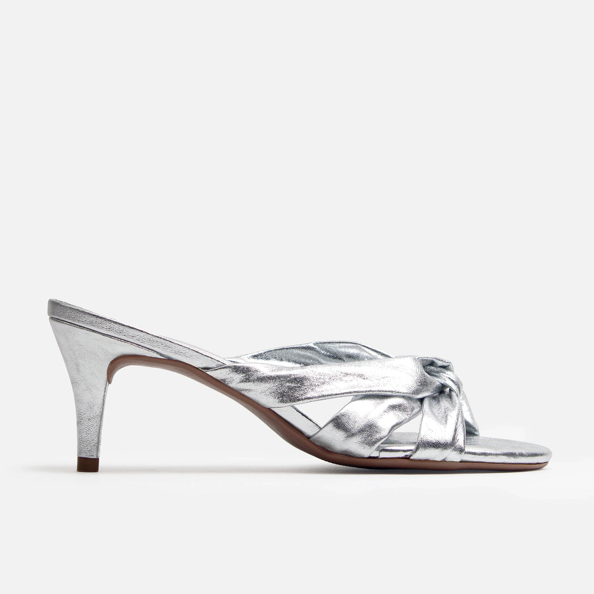 Zueco tacon menta de cuero para mujer - Plateado