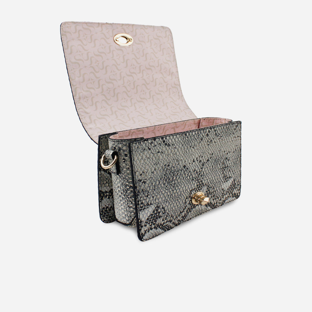 Bolso manos libres luz de cuero para mujer - Culebra negro