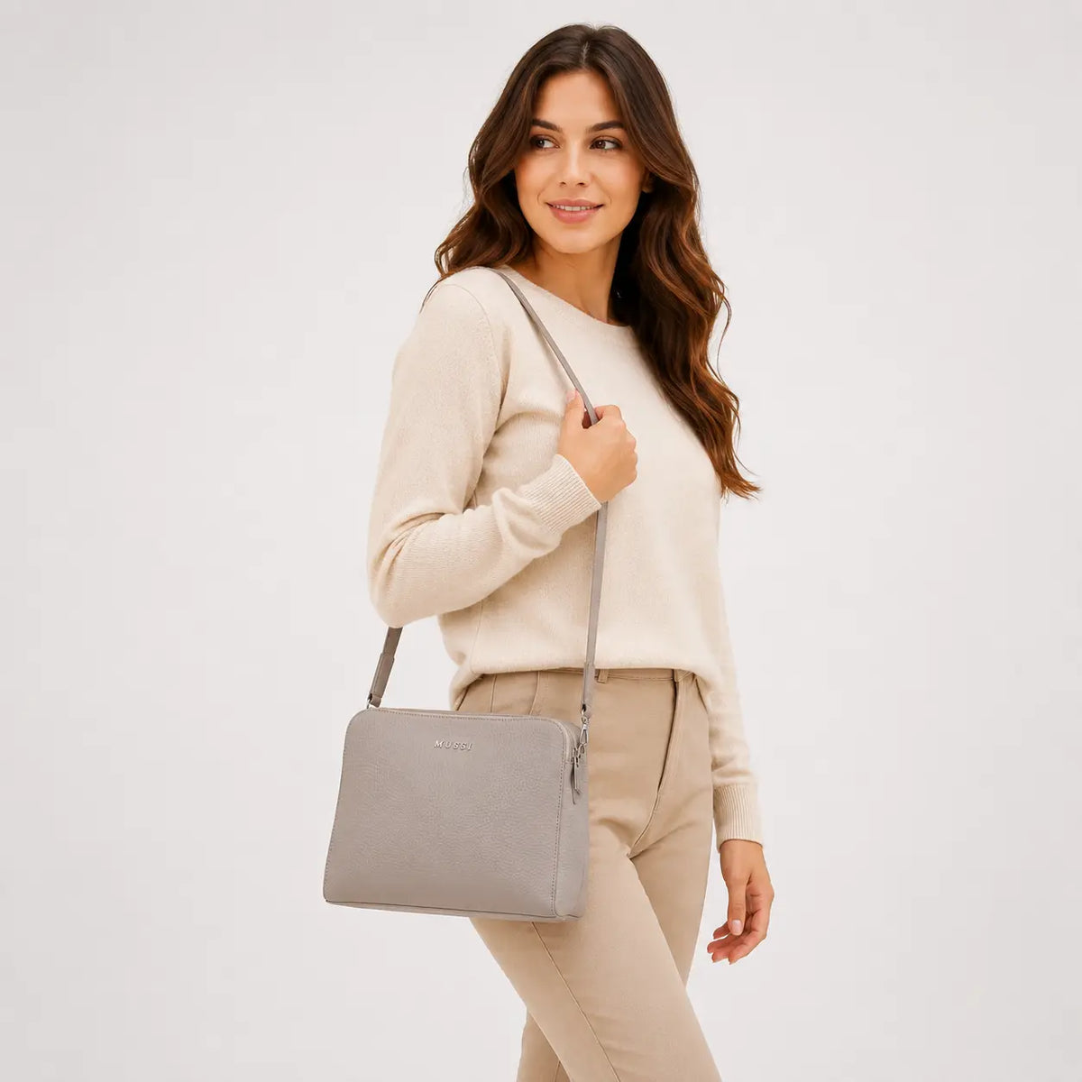 Bolso manos libres arau de cuero para mujer - Gris