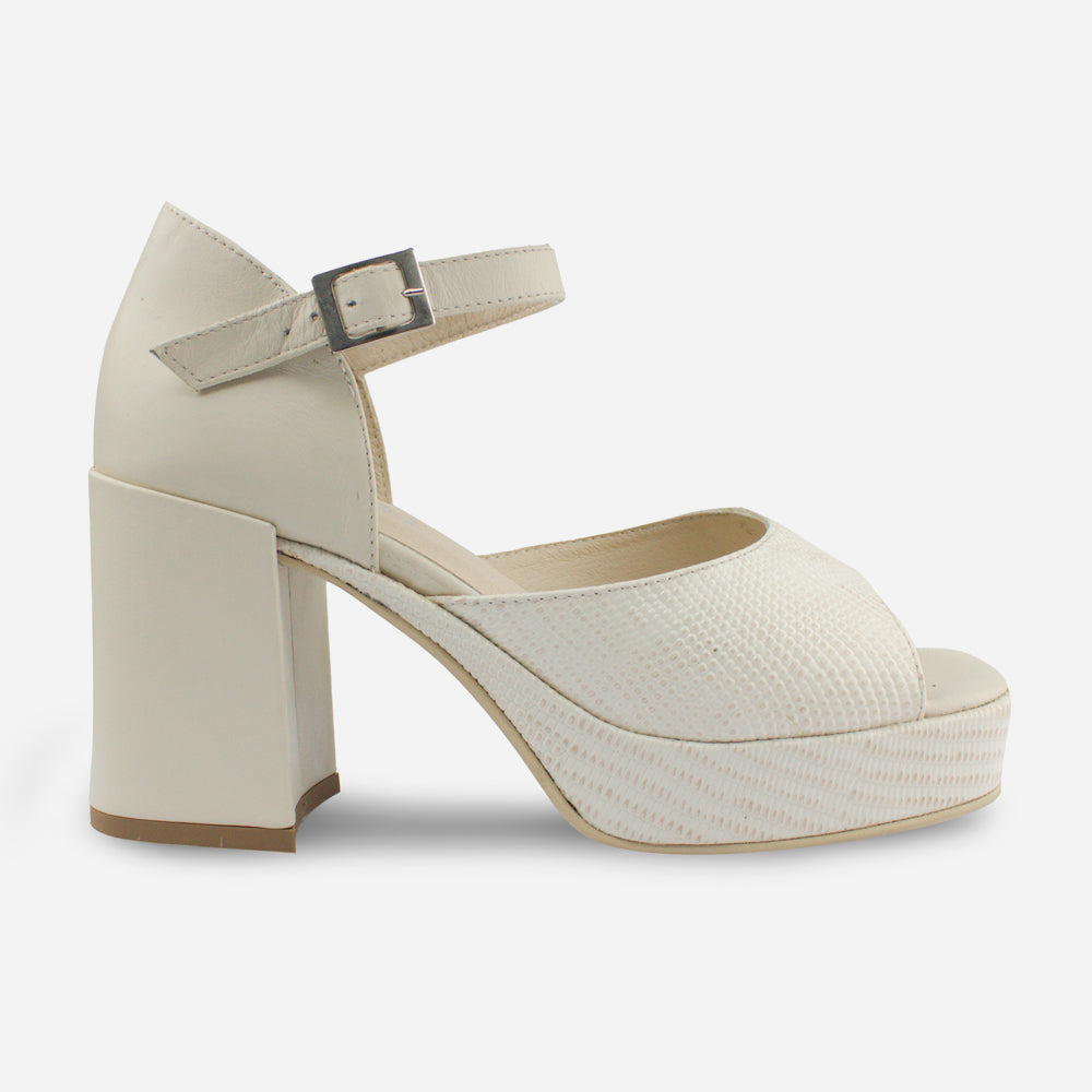 Sandalia tacon plataforma julie de cuero para mujer - Hueso