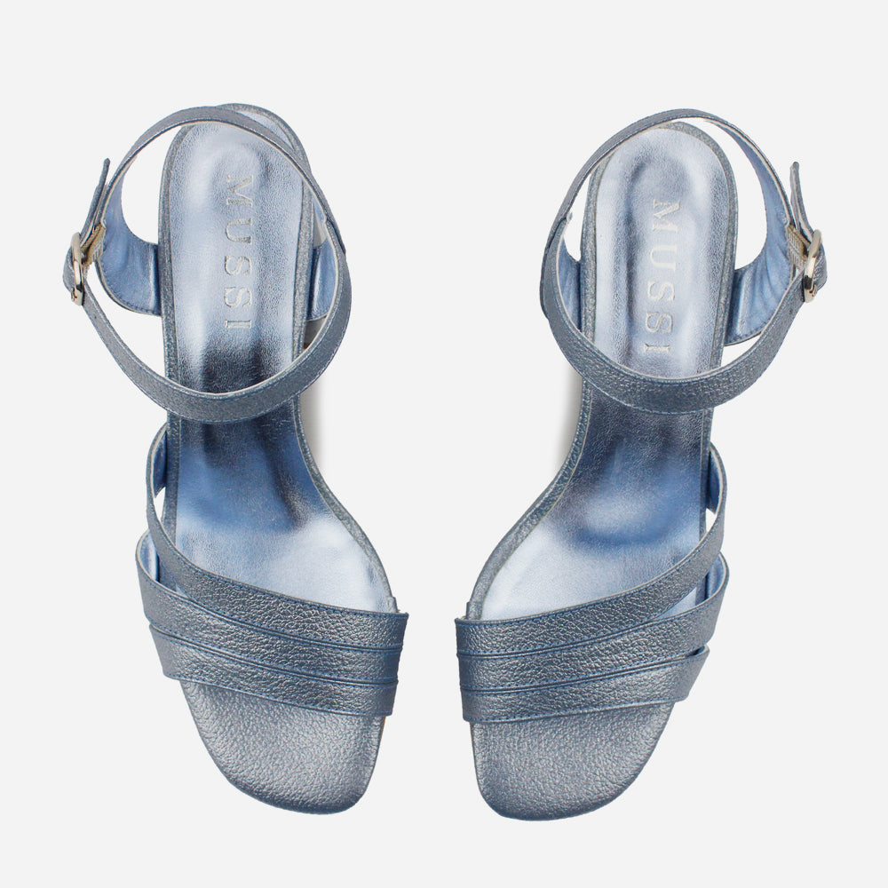 Sandalia tacon violeta de cuero para mujer - Azul