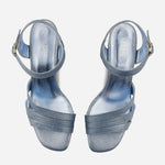 Sandalia tacon violeta de cuero para mujer - Azul