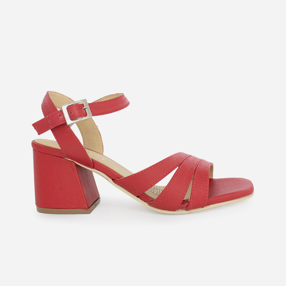 Sandalia tacon violeta de cuero para mujer - Rojo