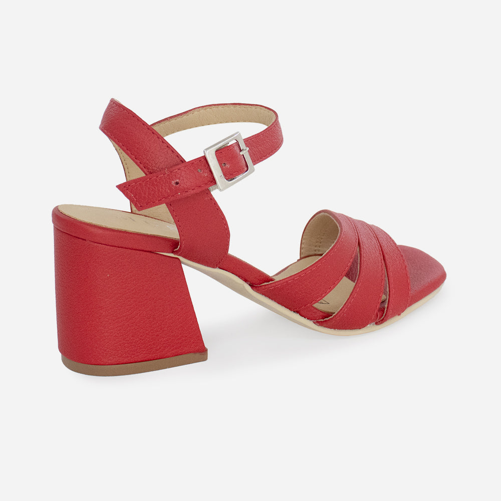 Sandalia tacon violeta de cuero para mujer - Rojo