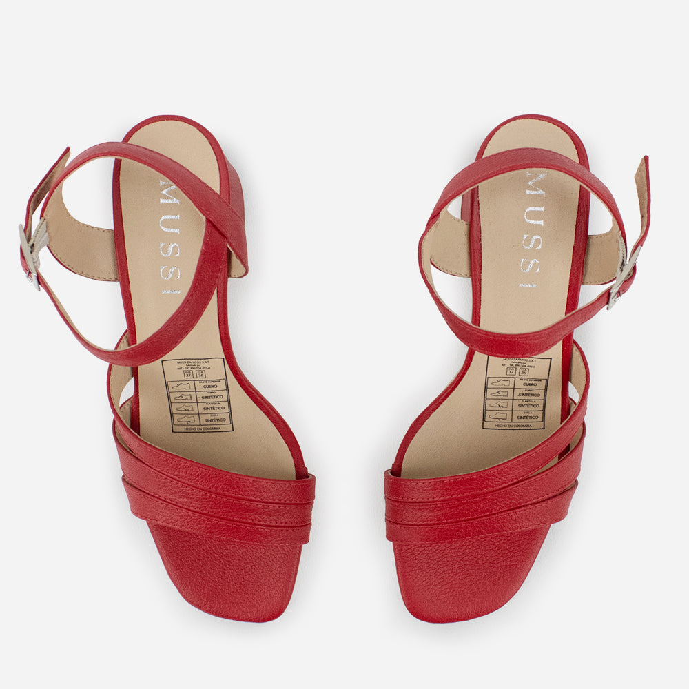 Sandalia tacon violeta de cuero para mujer - Rojo