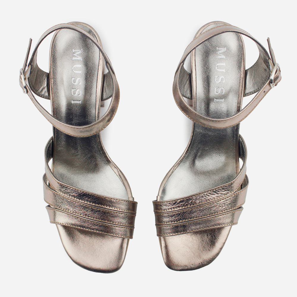 Sandalia tacon violeta de cuero para mujer - Bronce