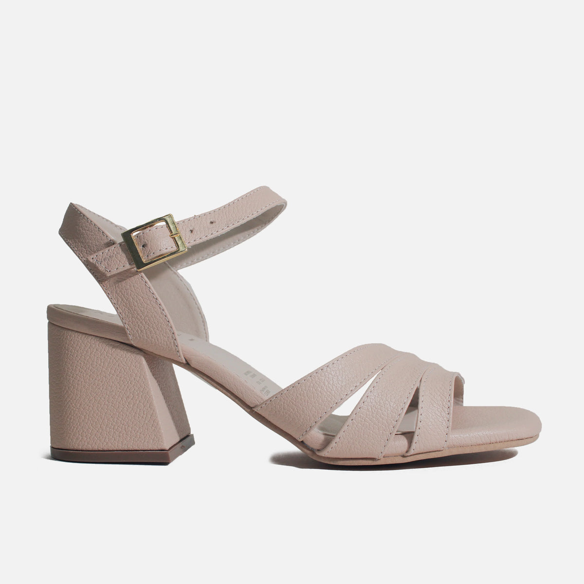 Sandalia tacon violeta de cuero para mujer - Nude