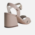 Sandalia tacon violeta de cuero para mujer - Nude