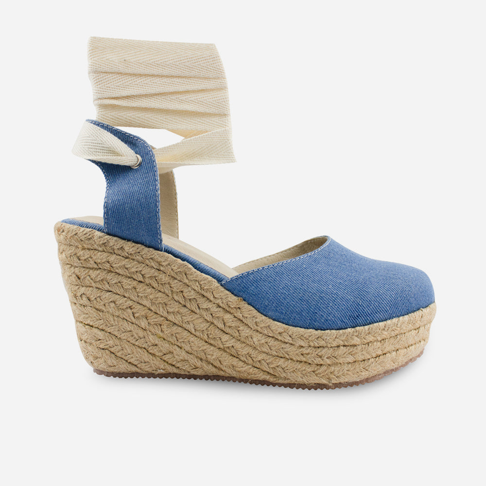 Sandalia plataforma inma de textil para mujer - Celeste