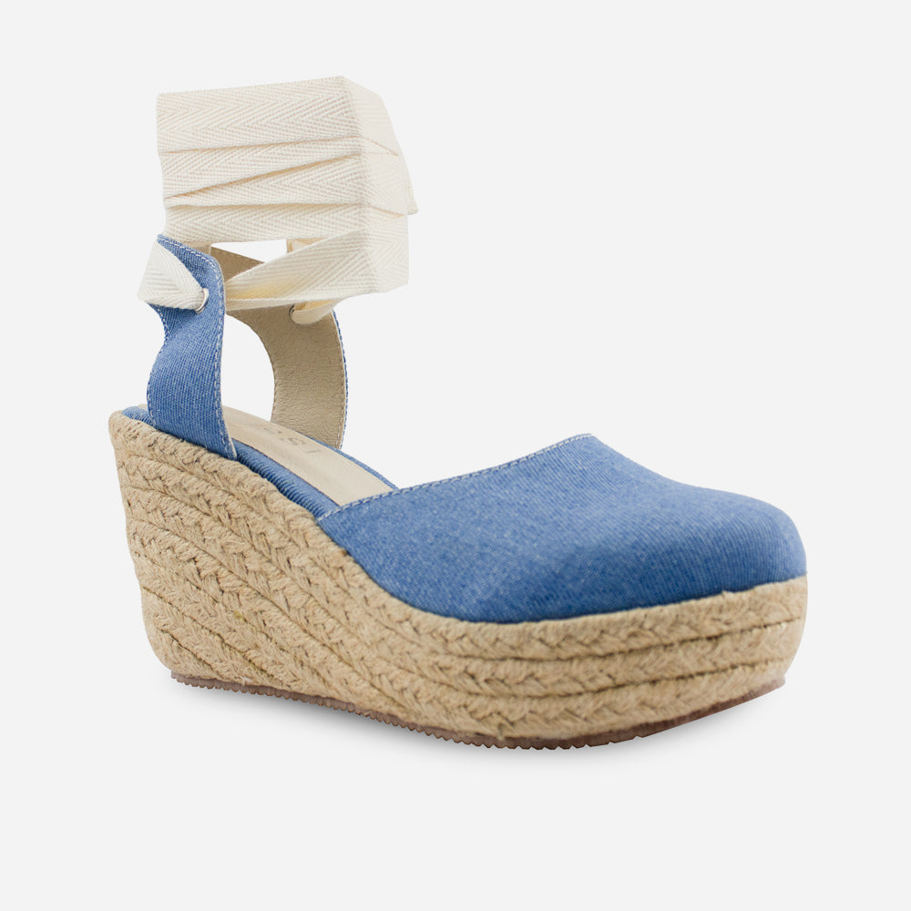 Sandalia plataforma inma de textil para mujer - Celeste