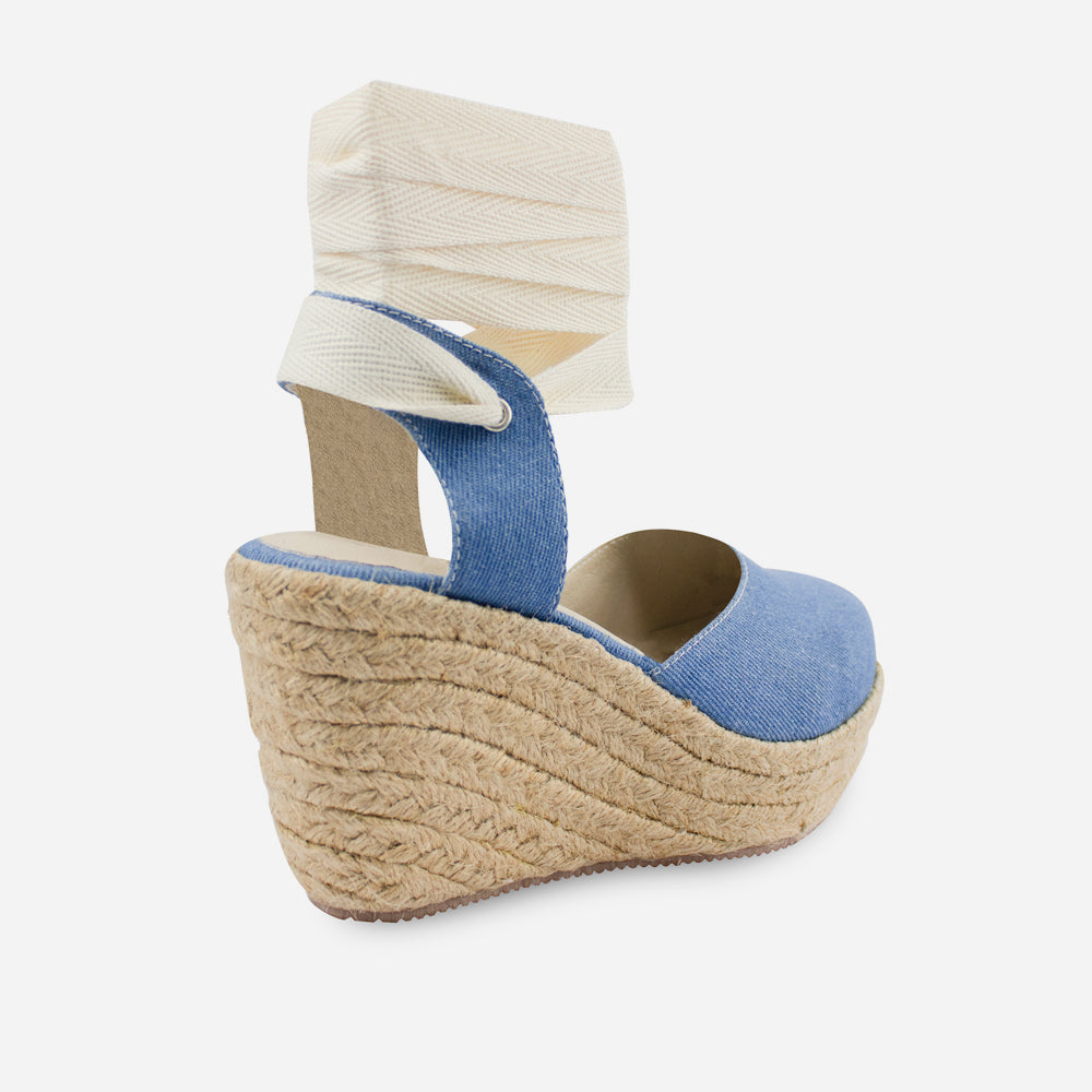 Sandalia plataforma inma de textil para mujer - Celeste