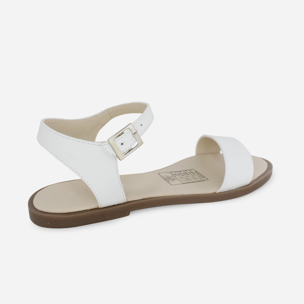 Sandalia plana atabey de cuero para mujer - Blanco