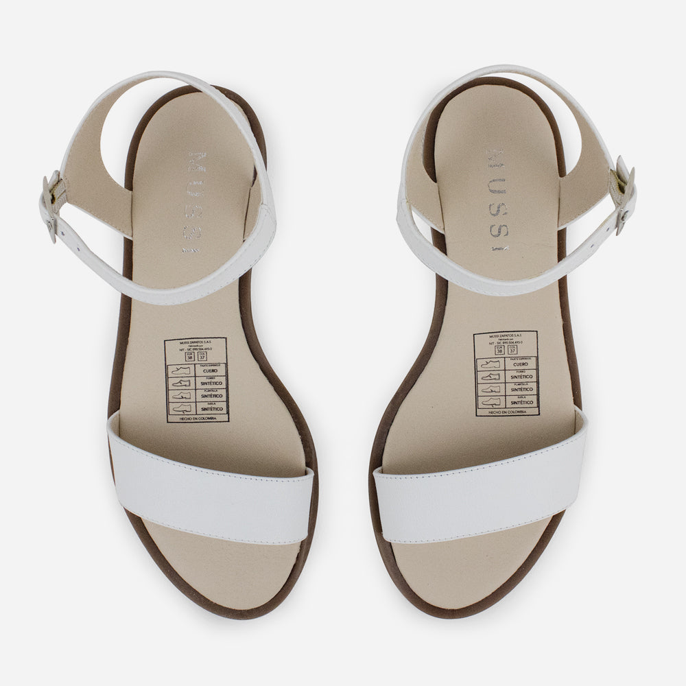 Sandalia plana atabey de cuero para mujer - Blanco