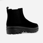 Botin tractorado sahara de cuero carnaza para mujer - Negro