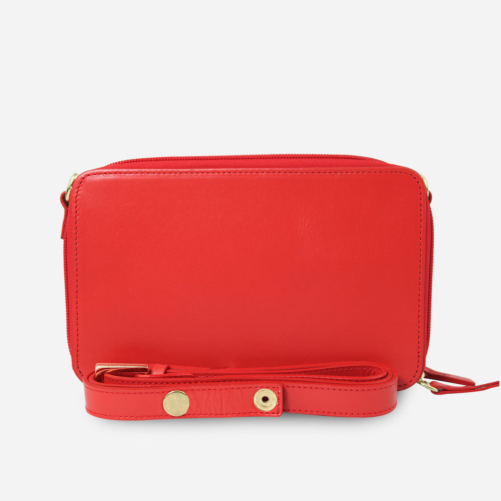 Bolso manos libres garnet de cuero para mujer - Rojo