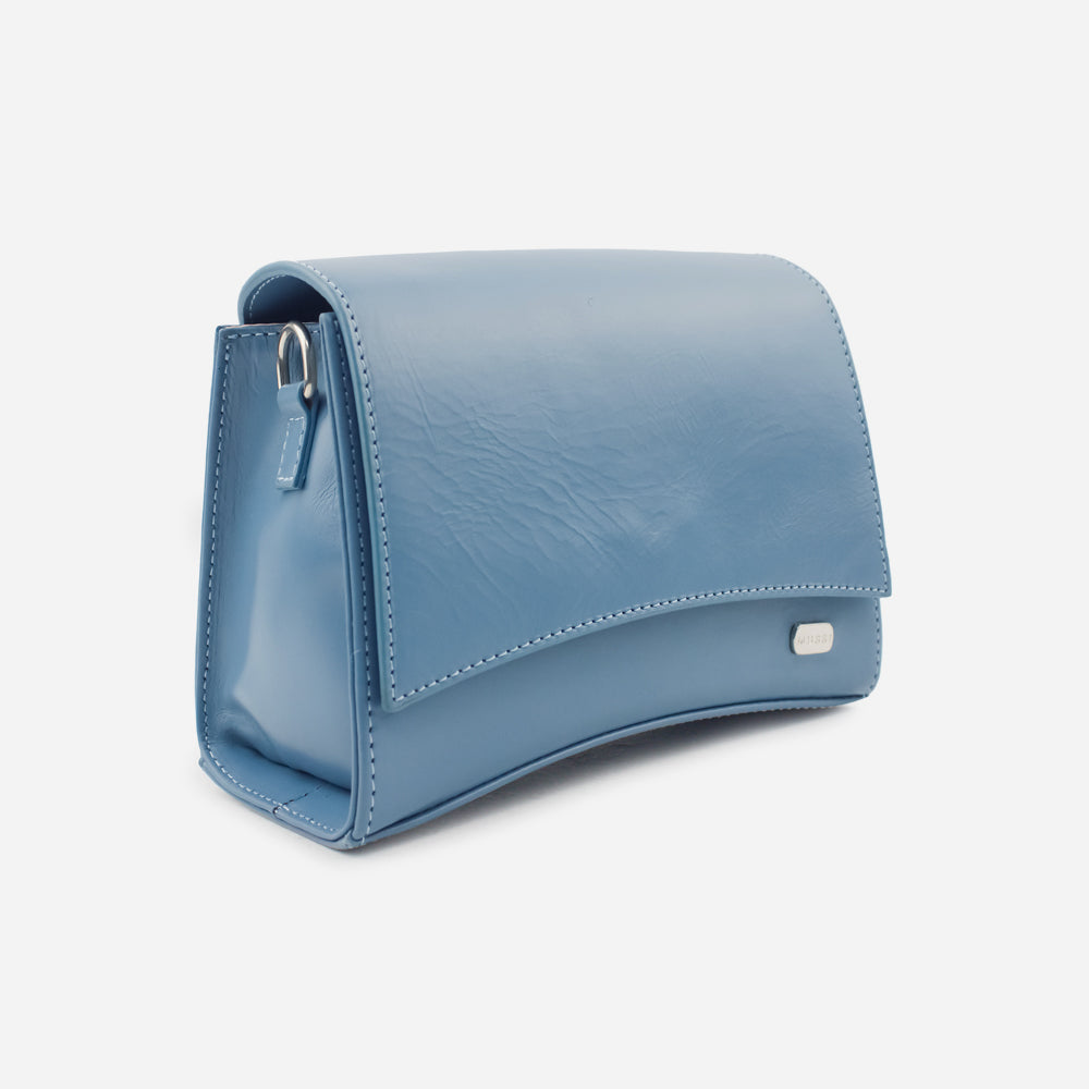 Bolso manos libres tordo de cuero para mujer - Celeste