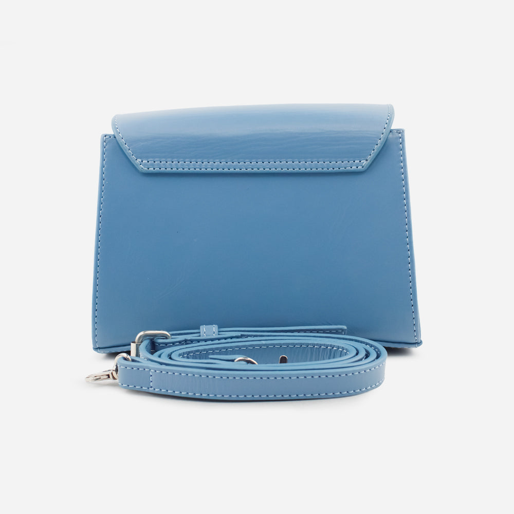 Bolso manos libres tordo de cuero para mujer - Celeste