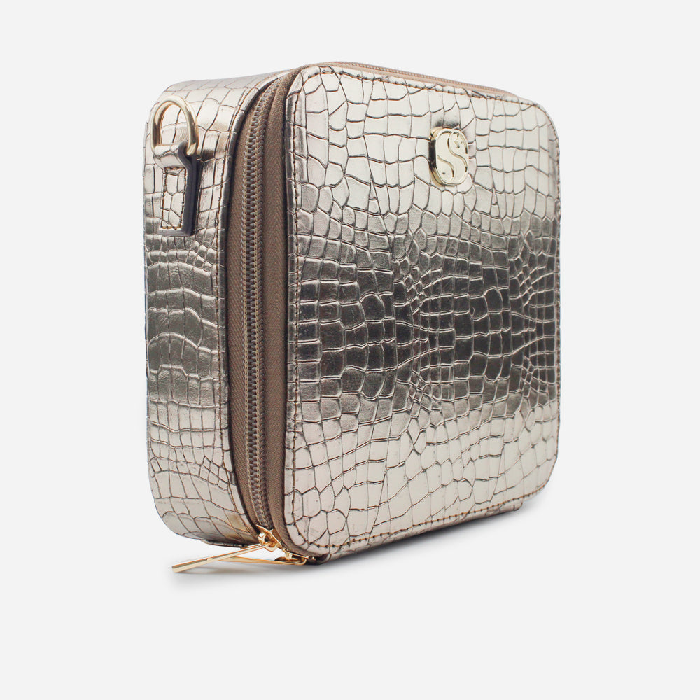 Bolso manos libres lamuna de cuero para mujer - Bronce