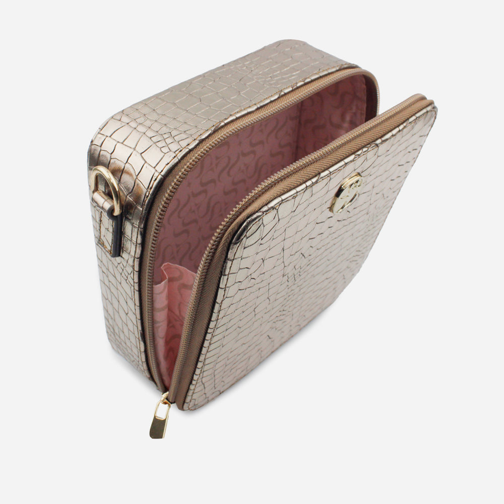 Bolso manos libres lamuna de cuero para mujer - Bronce