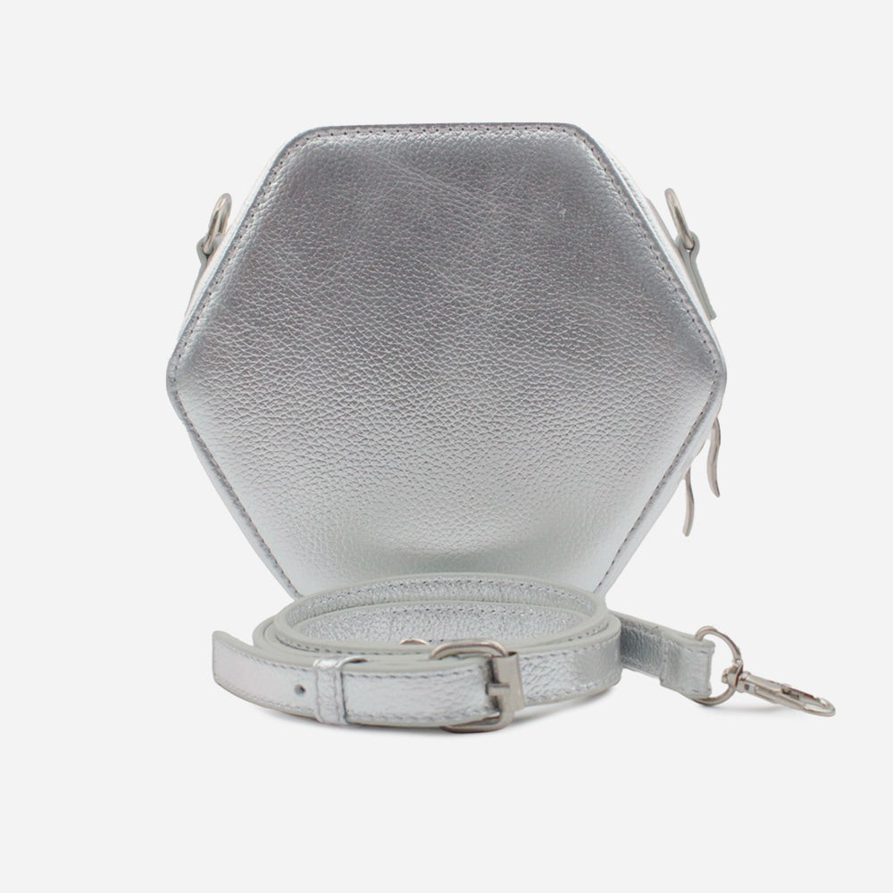 Bolso manos libres duna de cuero para mujer - Plata