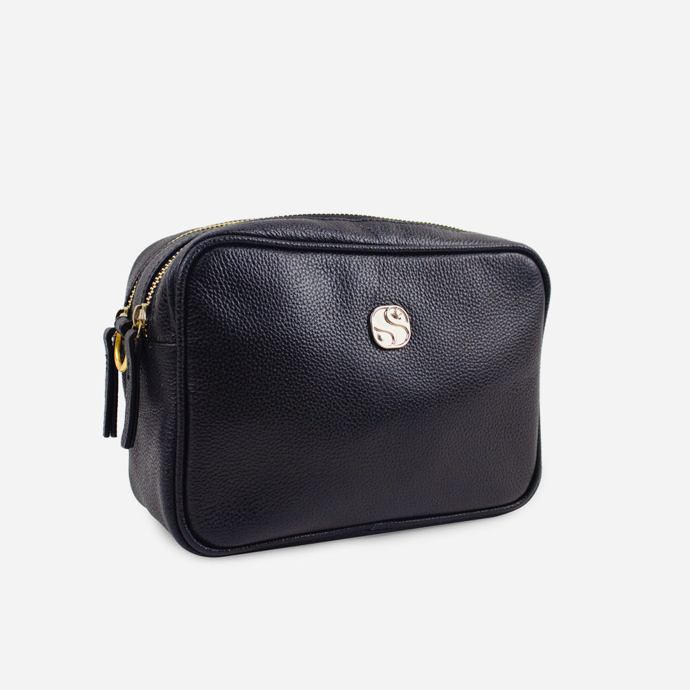 Bolso manos libres asa de cuero para mujer - Negro