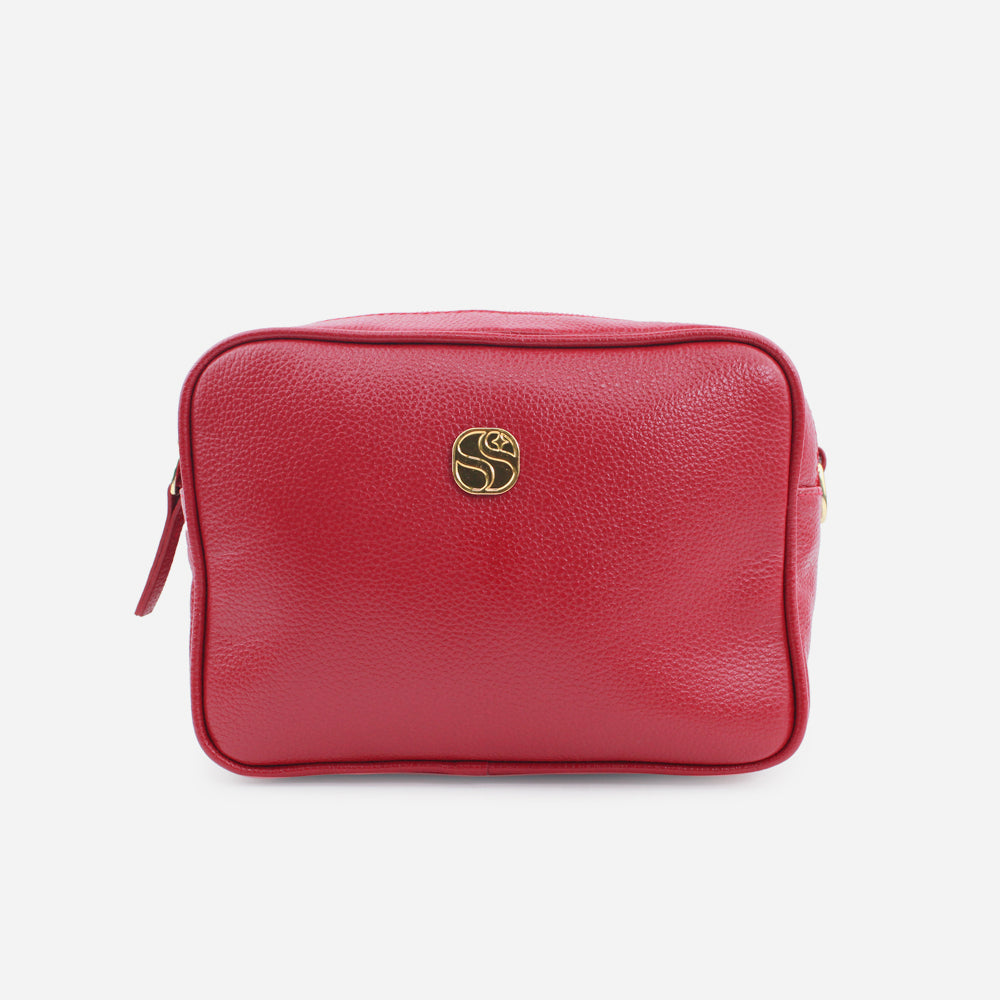 Bolso manos libres asa de cuero para mujer - Rojo