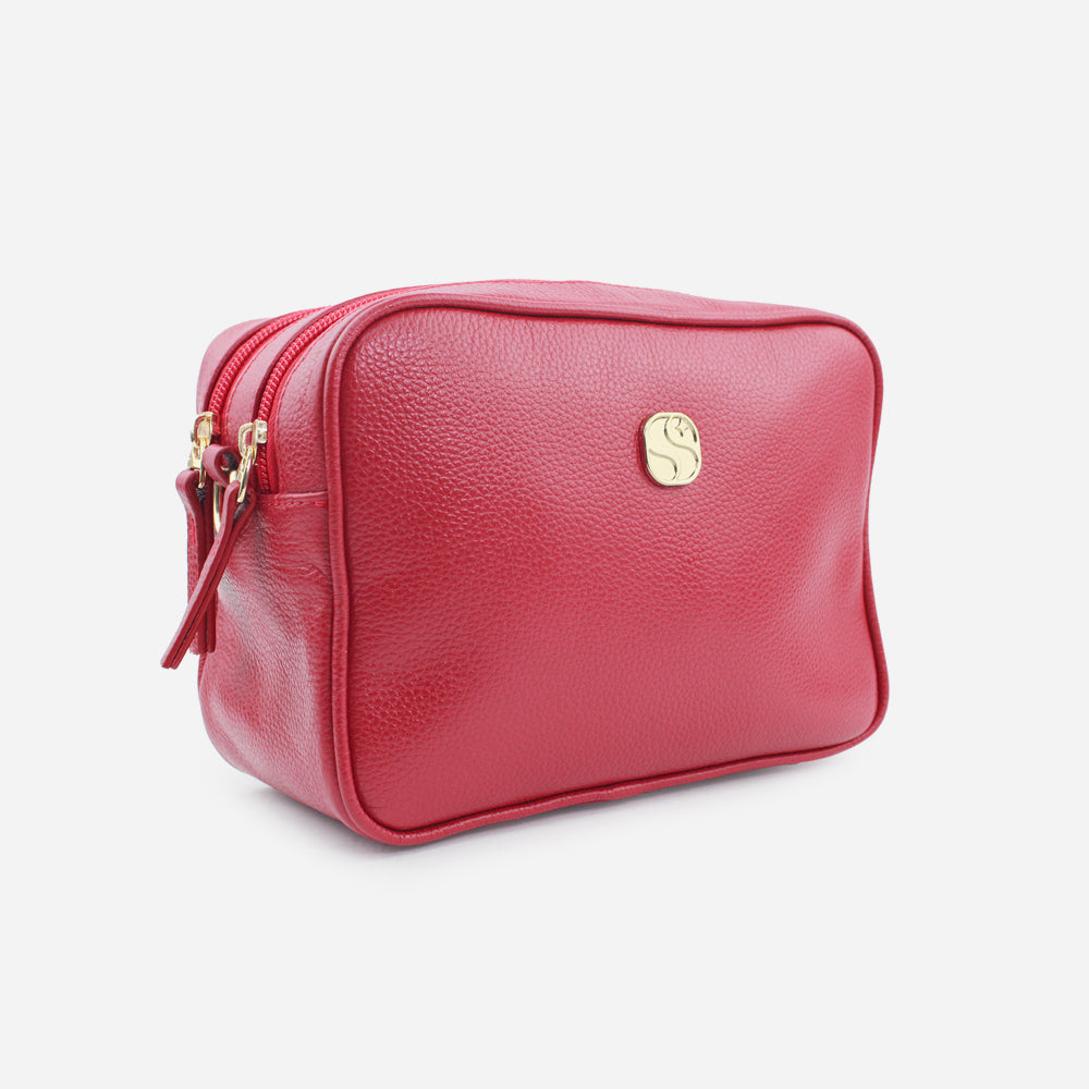 Bolso manos libres asa de cuero para mujer - Rojo