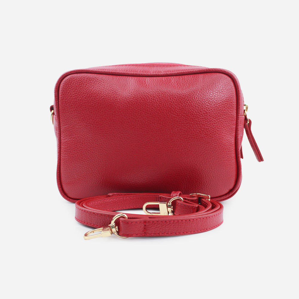 Bolso manos libres asa de cuero para mujer - Rojo