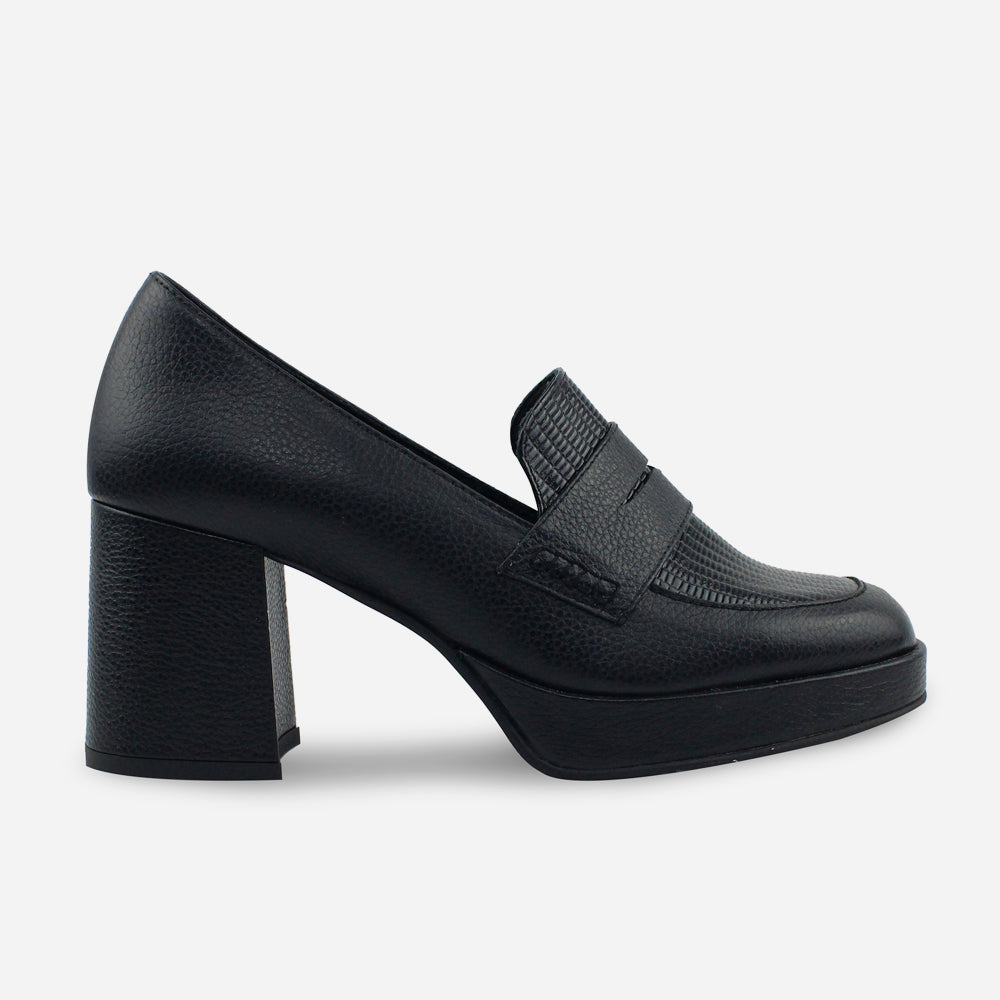 Mocasin tacon empire de cuero para mujer - Negro
